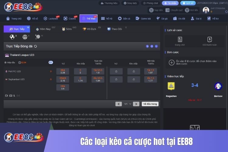 Các loại kèo cá cược hot tại EE88