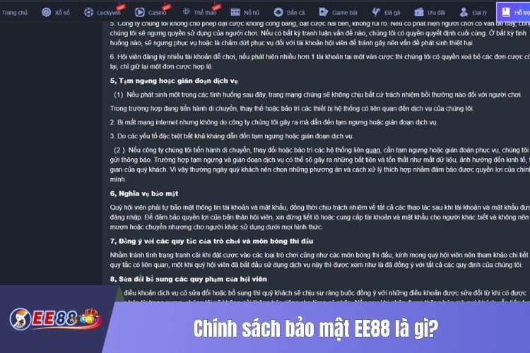 Chính sách bảo mật EE88 là gì?